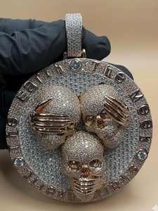 Pendentif Crâne de Singe Triple Sagesse en Moissanite Iced Out, Argent Sterling 925 Plaqué Or 18K, Style Hip Hop de Luxe pour Fête - Product Image 3