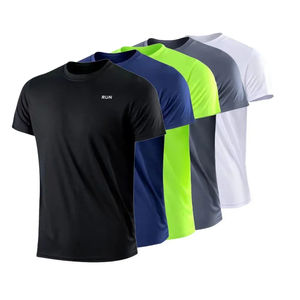 T-shirt décontracté d'été pour hommes, manches courtes, blanc, col rond, séchage rapide, pour la gym et la course, vêtements masculins - Product Image 1