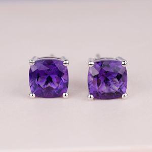 Boucles d'oreilles clous en améthyste naturelle, pierre précieuse violette, argent sterling, cadeau bijoux pierre de naissance de février pour femme - Product Image 1