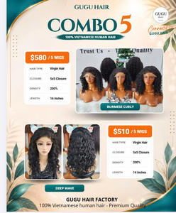 GUGU HAIR Virgin Human Hair Closure 20 Inch 2x6 200% Density Vietnamese Straight <b>Wig</b> Natural <b>Brown</b> Burgundy Ombre - Product Image 2
