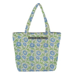 Bolso de mano acolchado de lona de algodón ecológico con asa, estampado de bloque de mano, Base Natural Indigo Floral, bolso de compras de moda para mujer - Product Image 1