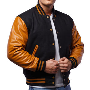 2025 Wholesale Customize Men Varsity Jacket <b>Black</b> Baseball Lettermen <b>Windbreak</b> Winter High Street Genuine Leather Breathable - Product Image 2
