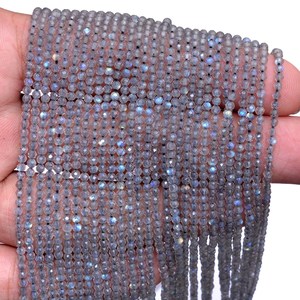 Cuentas redondas microfacetadas de labradorita AAA+ de 2mm-3mm, piedras preciosas semipreciosas de piedra lunar natural, cuentas sueltas para suministros de joyería. - Product Image 3