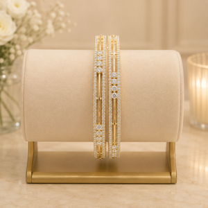 STUNNING SPARKLES Designer Trendy Premium Quality Gold Plated Brass Zircon Stones Two <b>Set</b> <b>Bangles</b> for Wedding Party Wear Women - Product Image 1