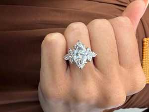 Anillo de Moissanita de Cinco Piedras con Corte Marquesa de 5CT, Anillo de Diamantes Agrupados, Plata 925 Original, Joyería Fina para Regalo de Boda, Fiesta, para Novias - Product Image 1