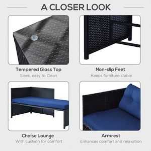 Set da Giardino in Rattan a 3 Pezzi: Divano, Chaise Longue e Tavolo a L con Cuscini Morbidi e Piano in Vetro Temperato - Product Image 6