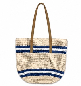 Bolso de Mano Impermeable Personalizado al por Mayor, Bolso Tote de Ganchillo Azul Marino, Bolso de Mujer con Diseño de Nube Polinesia, Cierre Abierto, Algodón - Product Image 5