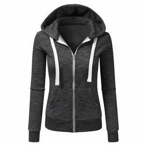 Sweat-shirt à capuche zippé pour femme, personnalisé avec logo, très demandé, couleur unie, tricoté, manches longues, respirant, pour l'automne et l'hiver - Product Image 1