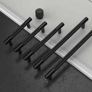 Poignées de meuble noires mates, poignées de meuble moletées, poignées de placard, quincaillerie de cuisine pour tiroirs et placards - Product Image 3