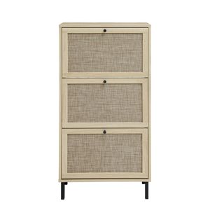 Mobiletto Portascarpe Moderno Autoportante in Legno Massello e Rattan Salvaspazio per l'Ingresso di Casa - Product Image 3