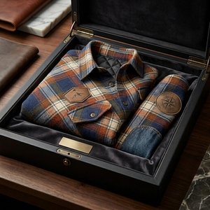 Wholesale Men Plaid <b>Flannel</b> Shirt <b>Jacket</b> Turn-down Collar Button Closure Workwear Style Patch Design Autumn Wear <b>Flannel</b> <b>jackets</b> - Product Image 6