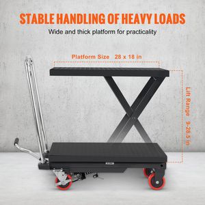 Carrello Elevatore Idraulico Manuale a Forbice Singola, Capacità 227 kg, Altezza di Sollevamento 72,4 cm, 4 Ruote Antiscivolo in PA, Nuovo, 100 kg - Product Image 3