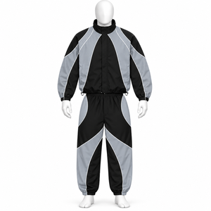 Conjunto deportivo cortavientos de primera calidad para exteriores, 100% nailon, con bloques de color, con capucha y cremallera, y pantalones ajustados. - Product Image 2