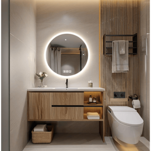 Specchio da Bagno Rettangolare da 20 Pollici a Parete con Vetro Temperato Antiappannamento e Antischeggiatura, Cornice LED e Supporto in Metallo - Product Image 2