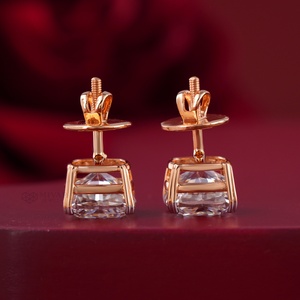 8.12 CT Cushion Cut Lab Grown Moissanite & Pearl Stud <b>Earrings</b> 14K Solid Gold Plated 18K Gold Main Material for Parties - Product Image 4