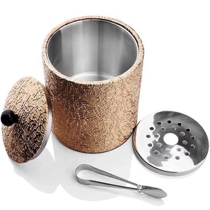 Round Stainless Steel <b>Ice</b> Bucket With Lid And Tongs Glam Design Double Wall Party Beverage <b>Cooler</b> - Product Image 1
