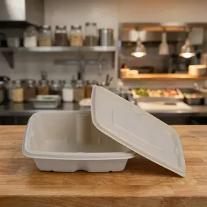 Luxury <b>Pulp</b> Moulded Disposable 750ml Rectangle Food Container Eco Friendly Biodegradable Water Resistant Lightweight Box - Product Image 5