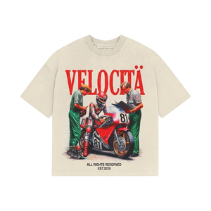 Camiseta Oversize de Algodón 240 GSM Color Crema con Gráfico Vintage de Carreras, Impresión DTG, Logotipo Personalizado, 100% Algodón, para Hombre, Corte Holgado - Product Image 1