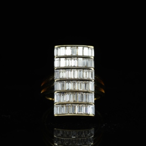 Women's Baguette Cut Moissanite Iced <b>Ring</b> Bold Hip Hop Square <b>Statement</b> Band Solid Silver Nickel-Free Lead-Free Claw Setting - Product Image 2