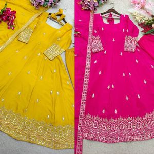 Pink Embroidered Anarkali Suit Set <b>Sequin</b> Work Dupatta Printed <b>Pant</b> Set for Wedding Party Women - Product Image 6