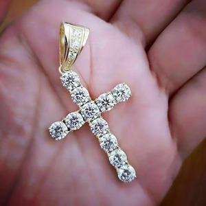 Pendentif en moissanite taille ronde, motif croix, style hip-hop, entièrement serti, en argent 925, pendentif foi religieuse - Product Image 3