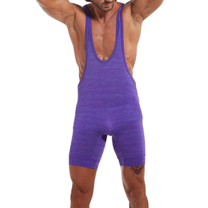 Singlet de Lucha Libre para Hombre, Color Morado, de Una Pieza, Ajustado, Compresivo, Elástico, Ropa Deportiva, Diseño Sin Costuras, Transpirable - Product Image 1