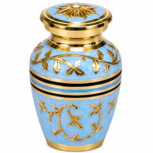 Beautiful Golden Flower Engraved Blue Colour Brass Eco-Friendly Mini <b>Keepsake</b> Urn for Storage Funeral <b>Ashes</b> - Product Image 2