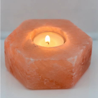 Lampe en cristal de sel de l'Himalaya de qualité supérieure, lampes en sel de l'Himalaya, forme hexagonale sculptée, porte-bougie en sel naturel, décoration d'intérieur