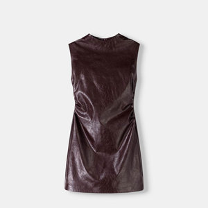 New Winter Design High Quality Dinner Dress Sexy Strapless Neck Leather Slit Maxi Party Leather Dress for Women - Product Image 6