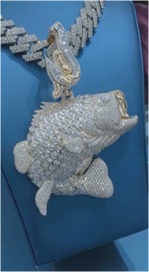 Joyería Hip Hop de Alta Gama, Colgante con Forma de Pez, Plata de Ley 925, Piedra de Moissanita VVS Personalizada, Diamantes Incrustados - Product Image 3