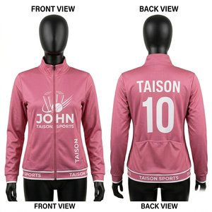Chaqueta de Entrenamiento de Cricket para Mujer, Poliéster Interlock GSM Premium, Diseño de Paneles Morado y Blanco, Impresión por Sublimación, Logotipo Personalizado, Corte Ajustado - Product Image 3