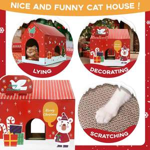 Casa de cartón navideña para gatos con almohadilla para rascar, casa de juegos para gatos de interior, decoración navideña, almohadilla para rascar para gatito - Product Image 2