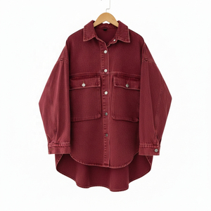 Chaqueta Vaquera Personalizada de Alta Calidad OEM para Mujer, Chaqueta Larga Informal de Tela Vaquera Teñida en Rosa y Negro, Chaquetas Personalizadas 2026 - Product Image 6