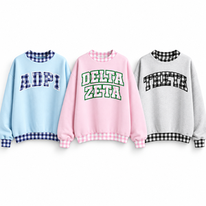 Sudadera Oversize Personalizada para Mujer con Cuello Alto, Apliques de Letras a Cuadros, Bordado, Estilo Casual para Hermandades, Venta al por Mayor, Marca Privada - Product Image 1