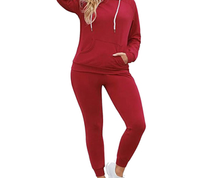 Casual Solid Color With Logo Women's <b>Hooded</b> Tracksuit Full <b>Zip</b>-Up Casual Loose Fit Solid Color Cotton Sweatshirt and Pants Set - Product Image 2