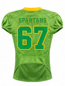 Camiseta Deportiva Sublimada Personalizada de Fútbol Americano, Verde Lima y Amarillo, Cuello en V, Uniforme de Equipo, Malla de Secado Rápido, Nombre y Número Personalizados - Product Image 5