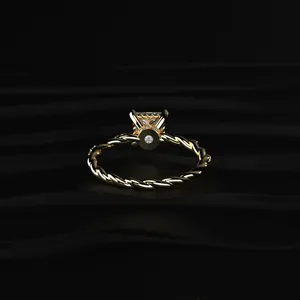Bague de fiançailles en diamant CVD taille princesse avec pavé torsadé, bague en diamant artisanale, design spécial pour femmes, clarté D-E VVS-VS - Product Image 5