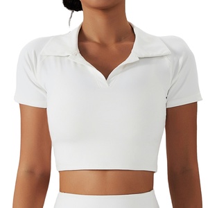 เสื้อโปโลสำหรับผู้หญิงเสื้อกีฬาเสื้อครอปท็อปเสื้อโปโลสีพื้นใส่เล่นกอล์ฟ - Product Image 3