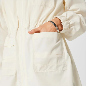 <b>Women's</b> Hooded Long Zipper Windbreaker <b>Jacket</b> With Pockets Solid Color <b>Utility</b> Style Full Sleeve Polyester Nylon Wear - Product Image 5