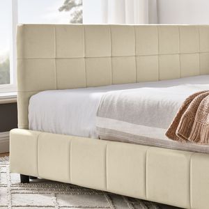 Letto Imbottito Matrimoniale con Testiera e Braccioli Confortevoli, Design Divano Letto per Camera da Letto o Soggiorno - Product Image 6