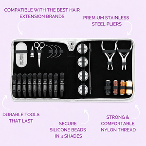 Kit d'outils professionnels pour extensions de cheveux en acier inoxydable avec pinces, perles en silicone, aiguilles, fil, ciseaux et étui de rangement pour salon - Product Image 2