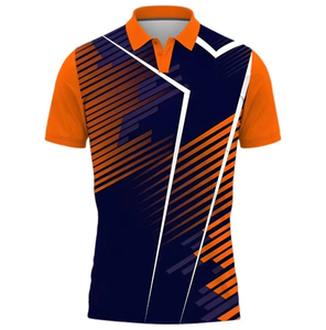 Men's Short Sleeve <b>Polo</b> Shirt <b>Orange</b> Navy Geometric Print Quick Dry Polyester Sporty Regular Fit - Product Image 1