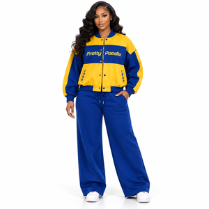 Ensemble de sport respirant personnalisé Sigma Gamma Rho Sorority avec logo brodé sur le devant, ensemble en molleton bleu et or à manches longues pour femme - Product Image 1