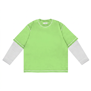 เสื้อยืดคอกลมแขนยาวสีเขียวแบบยูนิเซ็กซ์ โพลีเอสเตอร์ 100% ระบายอากาศได้ดี ทรงหลวม ใส่ได้ทุกฤดู สีพื้น แบบสวม - Product Image 1