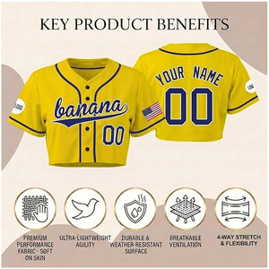 Maillot de baseball personnalisé pour femme, t-shirt graphique personnalisé pour le jour du match avec nom d'équipe, numéro et logo, 100 % polyester, col en V, jaune - Product Image 2