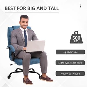 Sedia da Ufficio Direzionale Grande e Robusta da 225 kg, Blu, con Ruote Girevoli e Altezza Regolabile per Uso Ufficio - Product Image 4