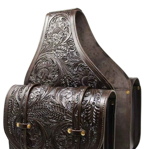Hand <b>Tooled</b> Western Genuine <b>Leather</b> Heavy Duty Saddle Bag with Brass Buckle for Horse Riding Trail Riding Equestrian Panniers - Product Image 3