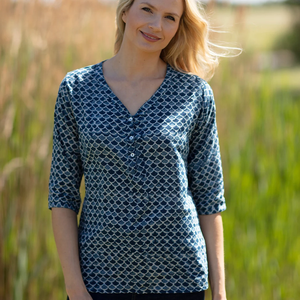 VENTE Haut KURTA mi-long Style 11 Bleu indigo Design festonné Haut pour femme Haut indien à motifs - Product Image 2