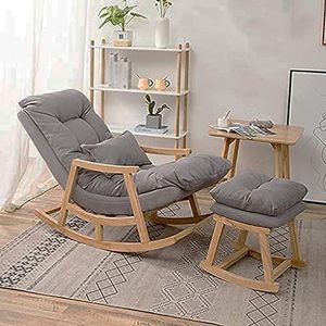 Fauteuil à bascule en bois artisanal avec coussin |   Fauteuil en bois avec accoudoirs, assise et dossier rembourrés pour salon - Product Image 1