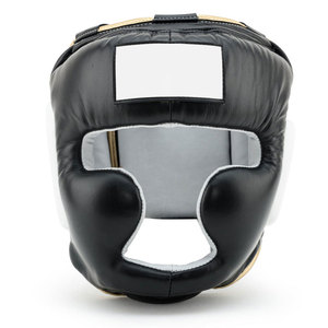 Protector de Cabeza de Boxeo de Cuero Negro con Cierre de Hebilla para Adultos, Equipo Deportivo de Protección Unisex - Product Image 1